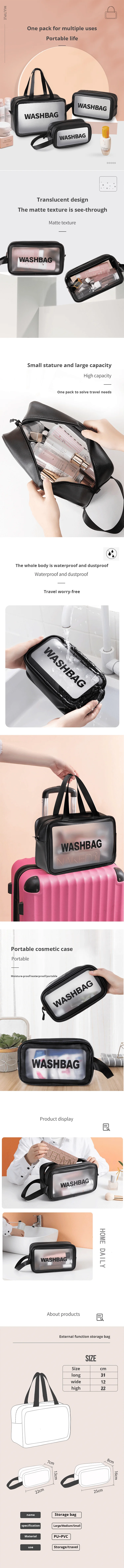 1pc Schwarz Transparent Tragbare Frauen Reise Kulturbeutel Wasserdichte Make-Up Lagerung Beutel Große Kapazität Kosmetik Organizer – Detail 1