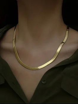 Corrente de cobra banhada a ouro aço inoxidável colar plano 3mm moda gargantilha hip hop espinha de peixe para homens mulheres presente jóias 1