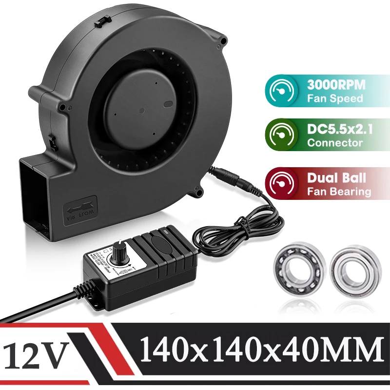 Gdstime-turbo Ventilador 140 mm dc 12v Bola Dupla 140 mm x 40 mm Industrial Portátil 14cm Industrial Churrasqueira Exaustor