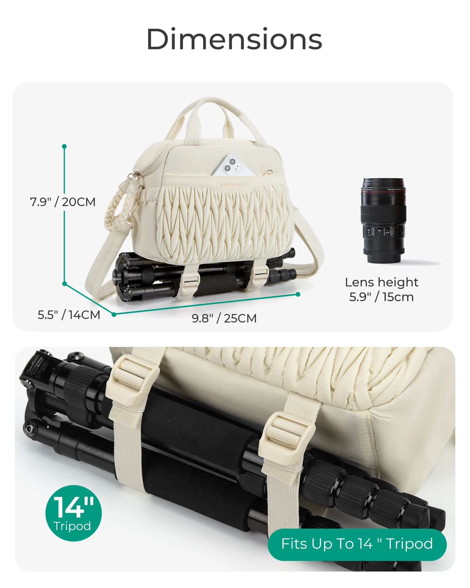 BAGSMART Borsa a tracolla per fotocamera Borse piccole portatili per fotografi con supporto per treppiede Custodia per fotocamera DSLR SLR impermeabile - immagine 6