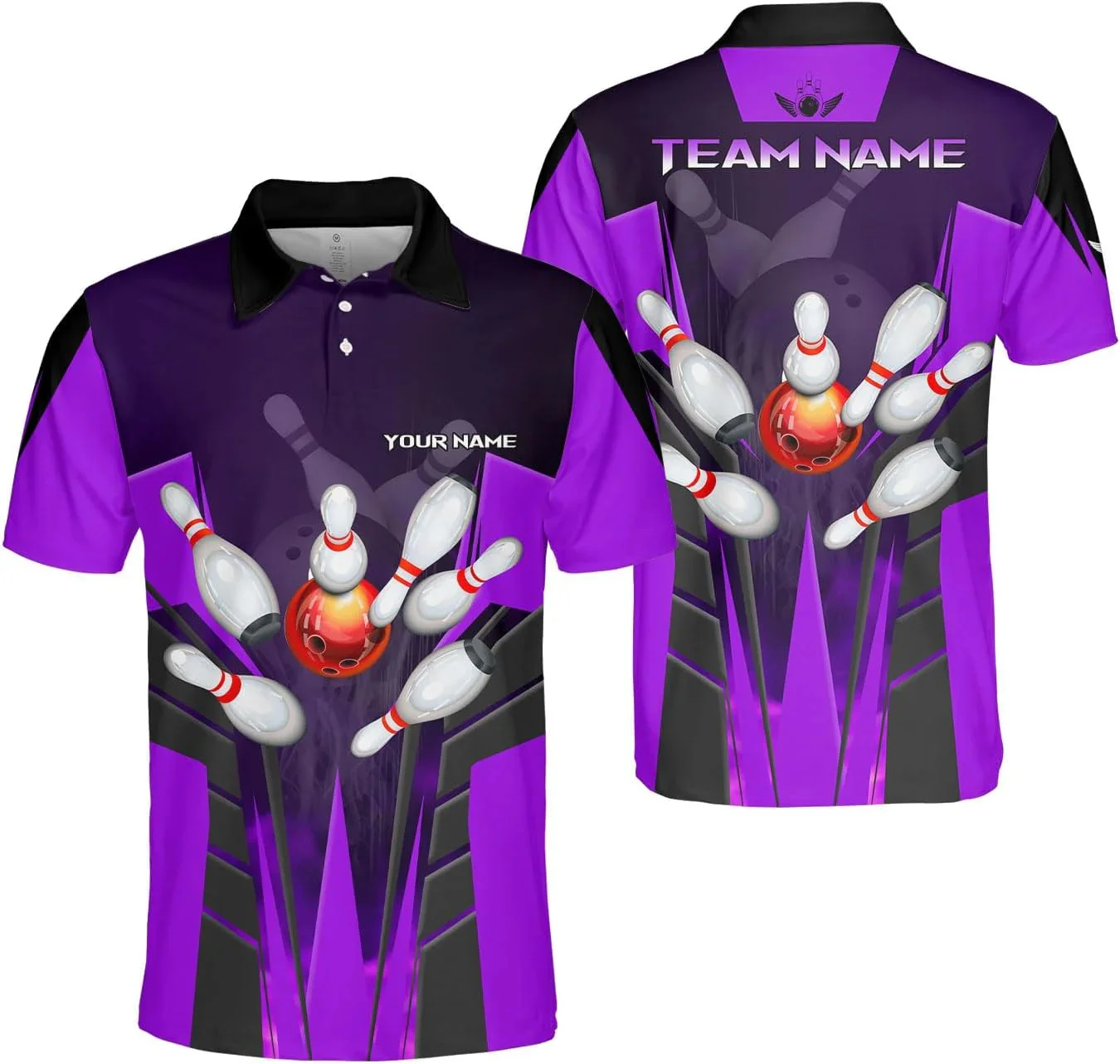 Personalisierter Name Flamme Bowling Ball und Pins Muster 3D-gedrucktes Herren-Poloshirt Sommer Unisex Casual Poloshirt WK279 – Detail 16