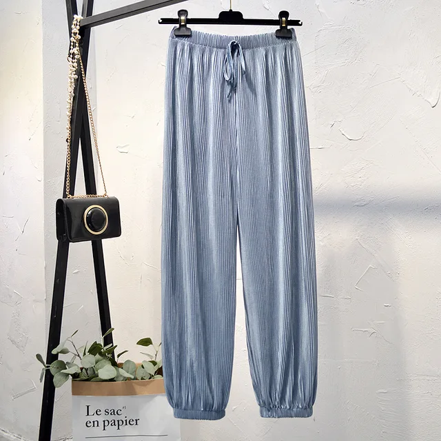 Long pants women's straight pantalon pour femme pants loose thin high waist women broad-legged pants sweatpants stacked leggings Shrink feet-sky blue