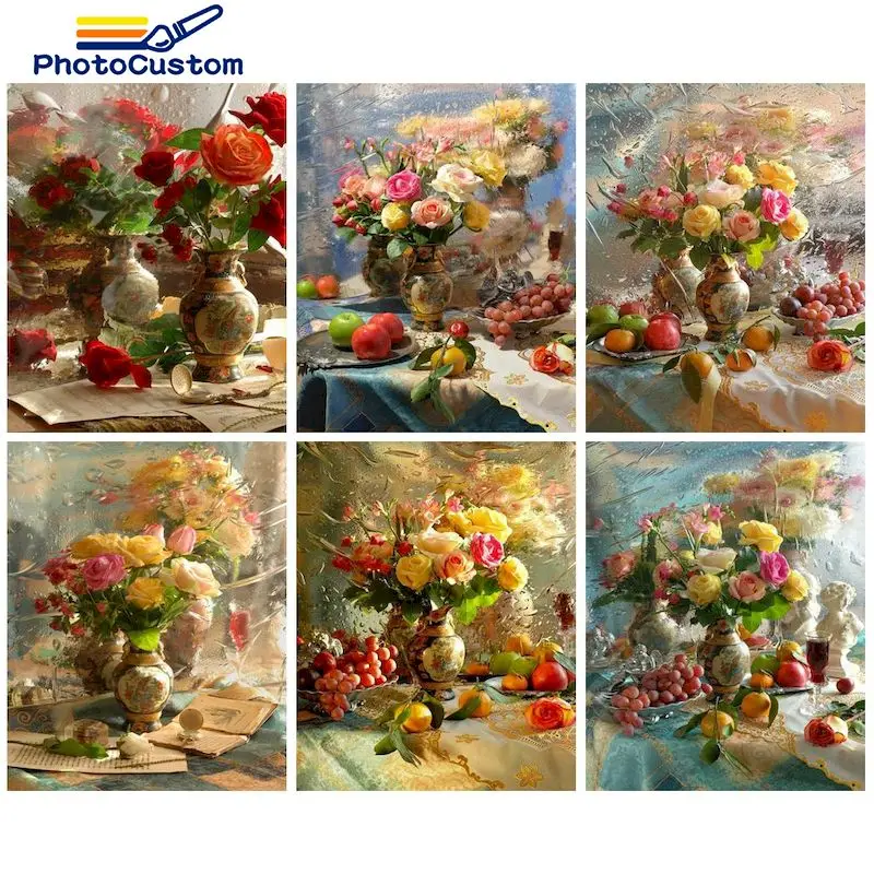 

PhotoCustom Painting By Number Flower in vase DIY Pictures By Numbers Scenery Kits Drawing On Canvas Hand Painted Paintings Home