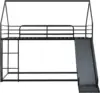Twin Over Twin Bunk Bed with Slide, Junior House Low Bunk Bed Metal Bunkbeds with Ladder and Full-Length Guardrail for Girl, 4