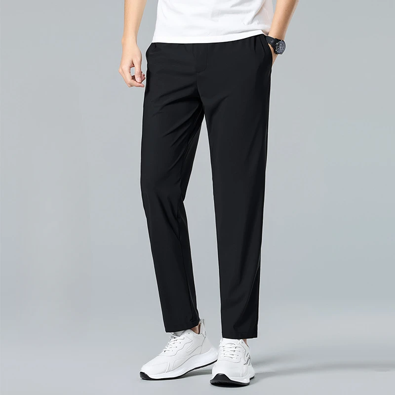 EBAIHUI Summer New Men's Ice Silk Pants Straight Sports Casual Cool Long Pants Solid Color Sunscreen Elastic Waist Male Clothing
