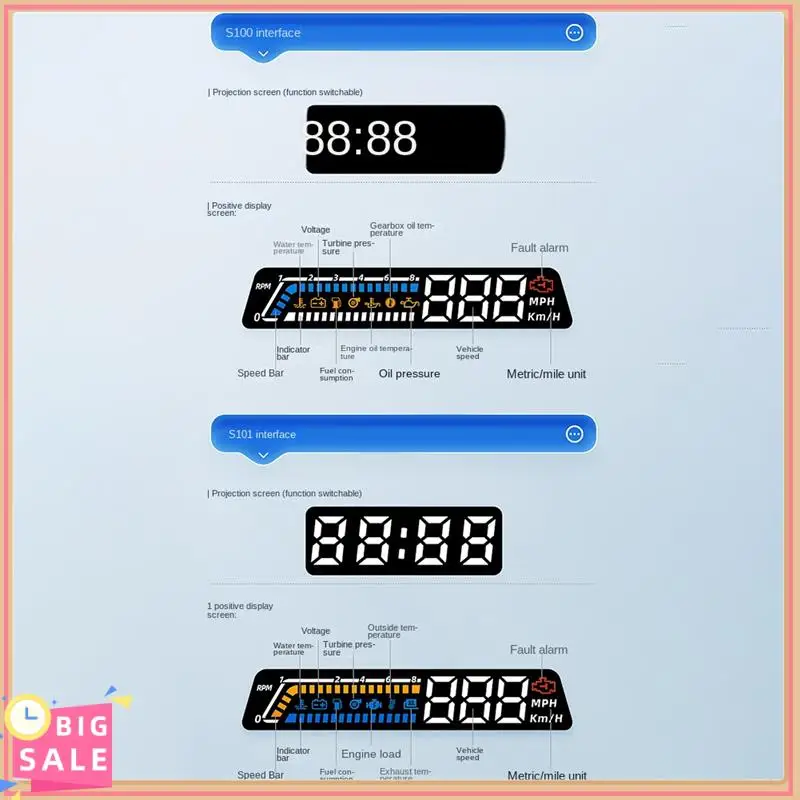 1 Piece S100 Dual Display HUD Head-Up Display Black Plastic Vehicle Instrument Transmission Oil Temperature Monitoring
