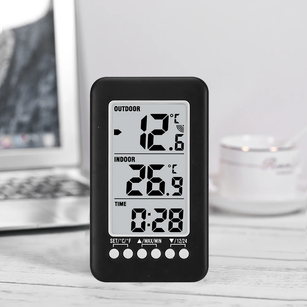 LCD 디지털 타이머 무선 실내 및 실외 온도계 시계 온도계, 송신기 포함, ℃/℉ 온도 디지털 시계