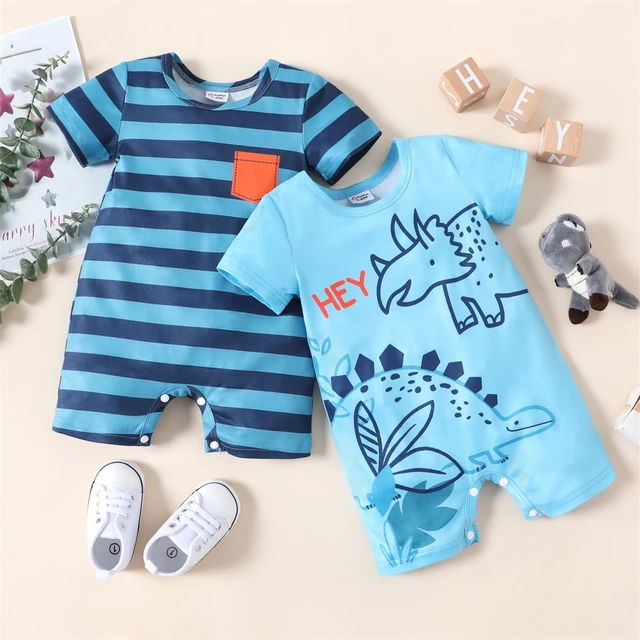 Blue Short Sleeve Short Baby Romper