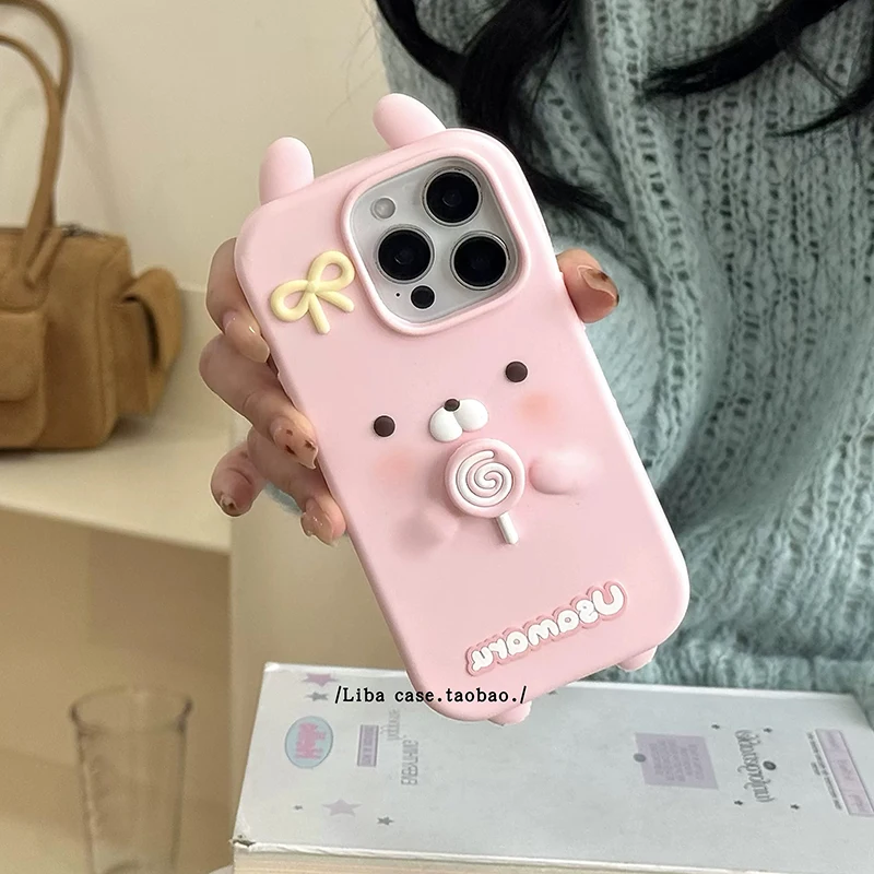 3D Rotate Cartoon Chick Cat Rabbit Soft Silicone Phone Case