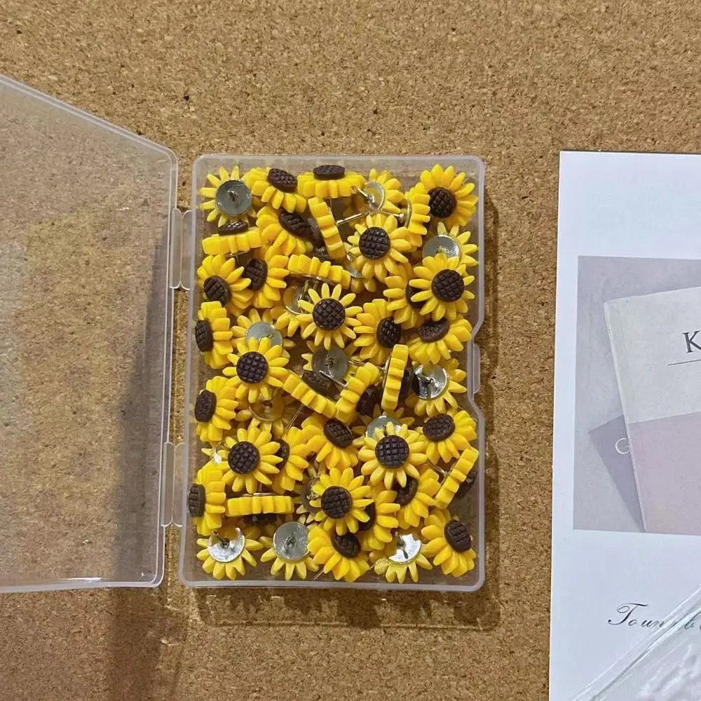 10/20/30/40/50Pcs 크리 에이 티브 해바라기 푸시 핀 사진 벽 장식 DIY 보드 푸시 핀 3D 박스 컬러 꽃 푸시 핀