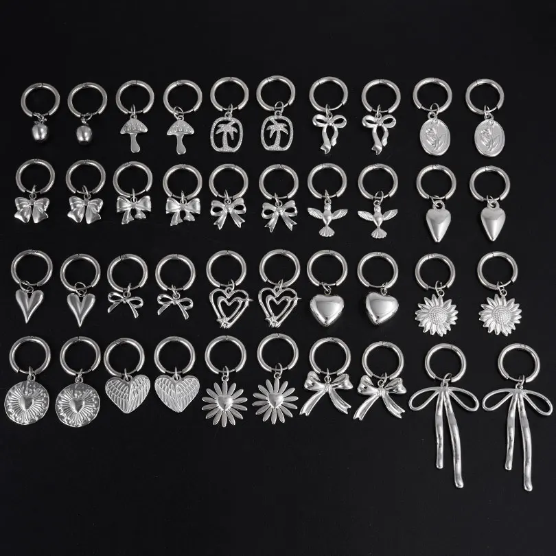 1 paar Silber Farbe Liebe Herz Bowknot Charme Ohrring Edelstahl Hoops Ohrringe Für Frauen Männer Zubehör Sonnenblumen Schmuck