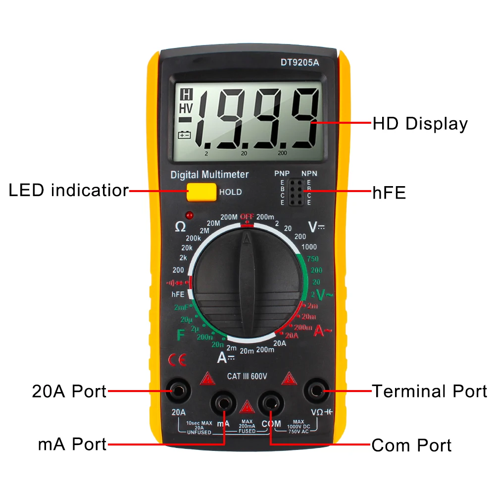 Professional Tester Multimeter DC Multimeter AC With Bazzer Measure Tool HFE Diode Voltage Current Resistance Capacitance 6