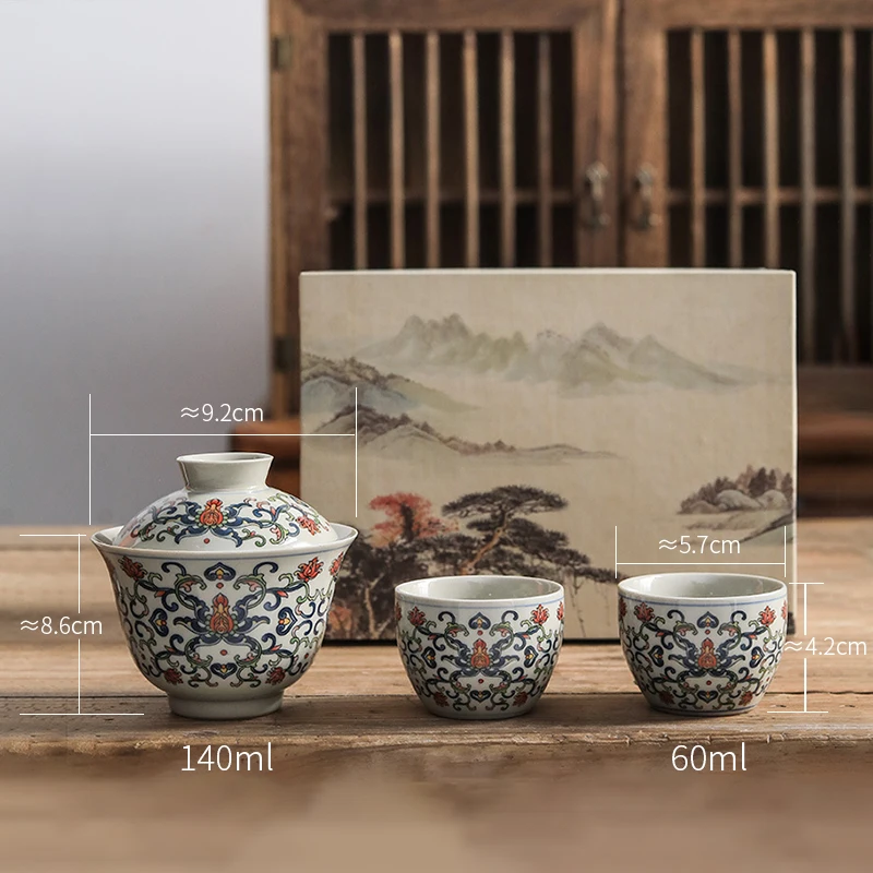 Keramik-Gongfu-Tee-Geschenkset, handgefertigt, Porzellan, Gaiwan mit 2 Tassen, traditionelles chinesisches Teezeremonie-Set, Teegeschirr, Heimdekoration – Detail 2