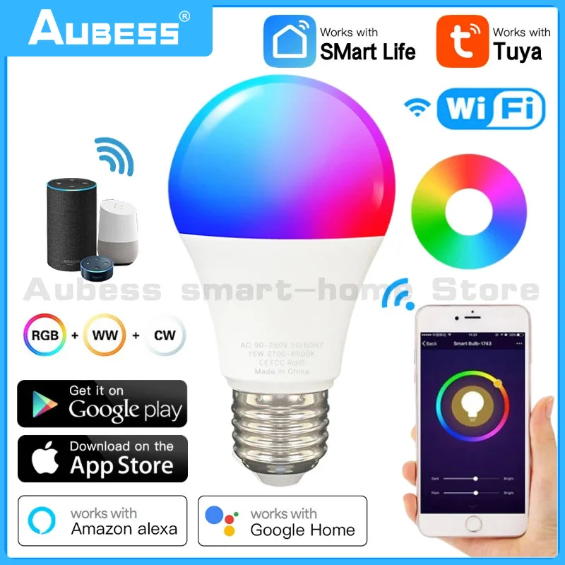 

15E/9W TUYA Smart WiFi E27 RGBCW LED Light Bulb Lightbulbs Dimmable Magic Bulb Voice Control Alexa Lamp Google Home Yandex Alice