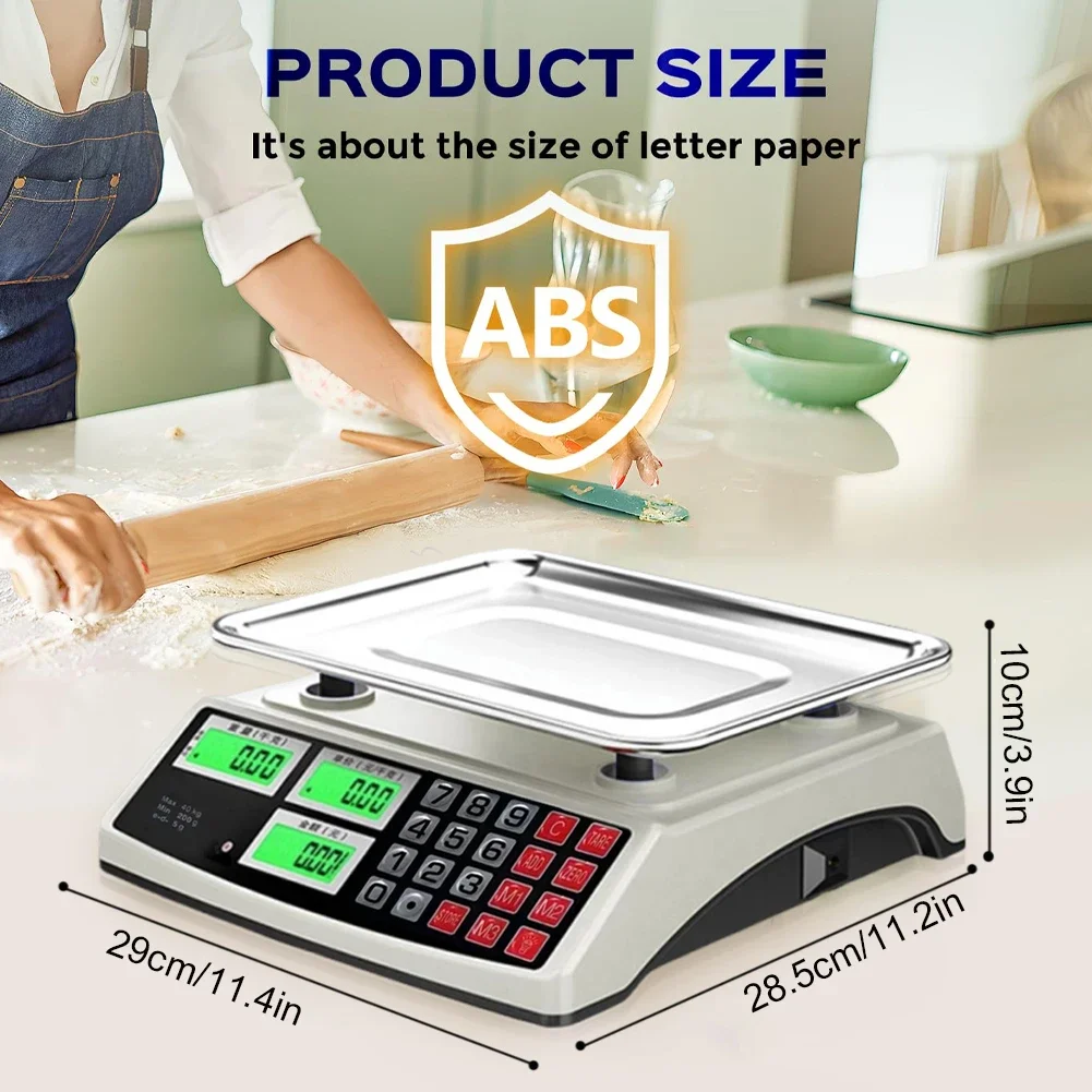 40kg/1g Price Computing Scale with Stainless Steel Plate Counting Weight Scale Waterproof Electronic Small Scale for Vegetables