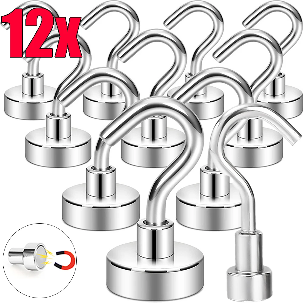 12/1PCS Metal Strong Magnetic Hooks Wall-mounted Heavy Duty Magnet Hook Key Coat Hanging Hangers Home Kitchen Bathroom Accessory