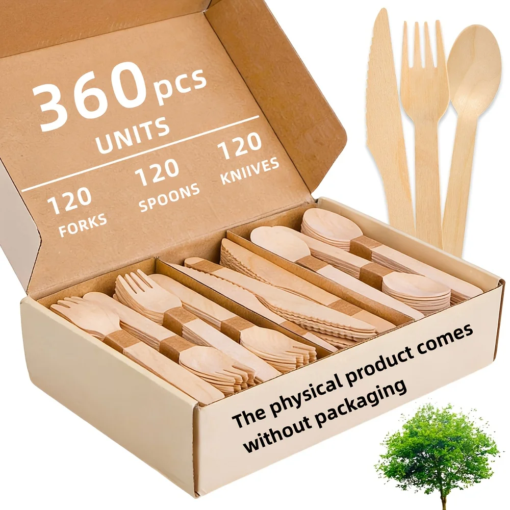 Eco-Friendly Disposable Birch Wood Cutlery Set - 360 Piece Premium Set for Special Events and Celebrations