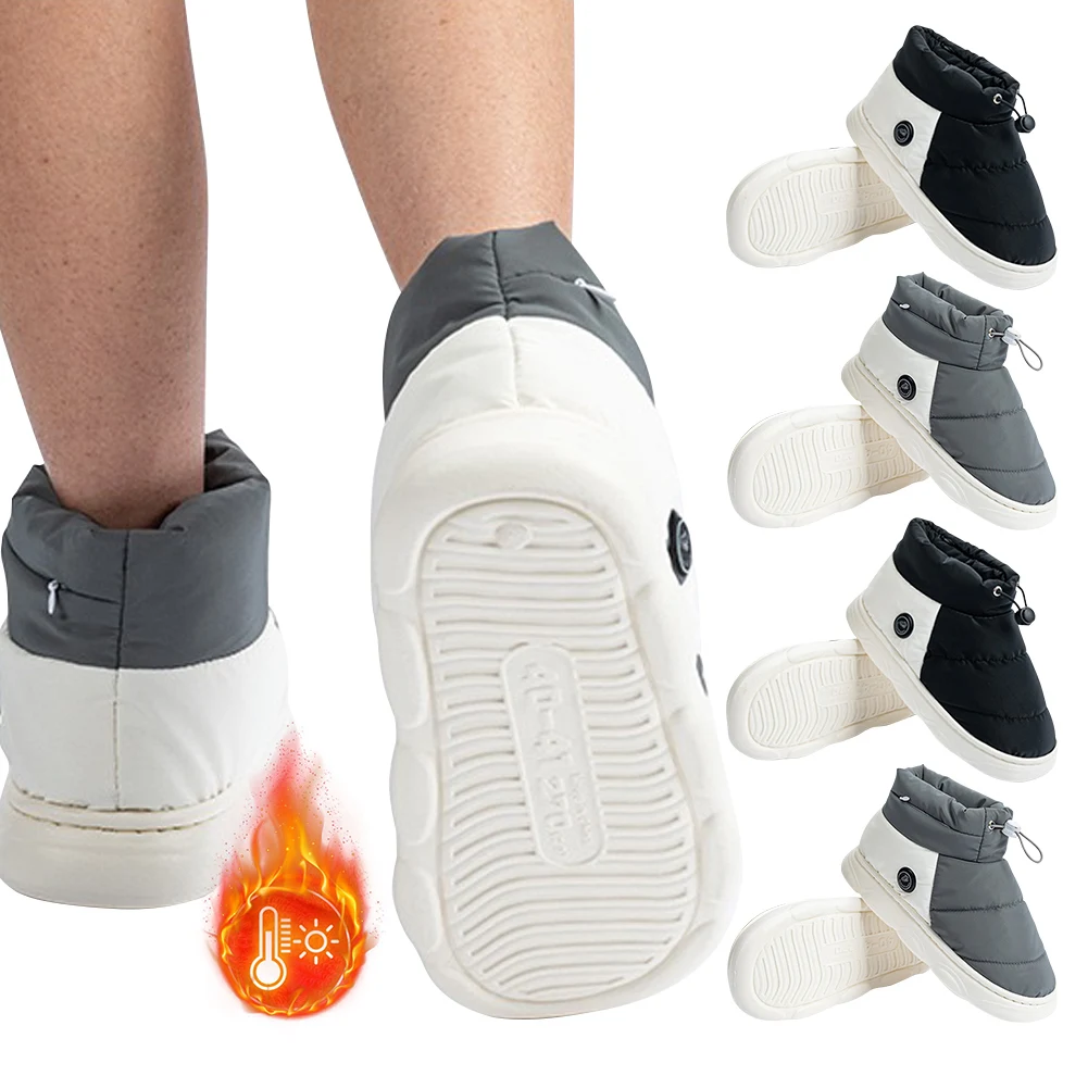Unisex Winter Heated Shoes with 3 Heating Levels Women Men Electric Heating Slippers Rechargeable Warm Snow Boots for Winter
