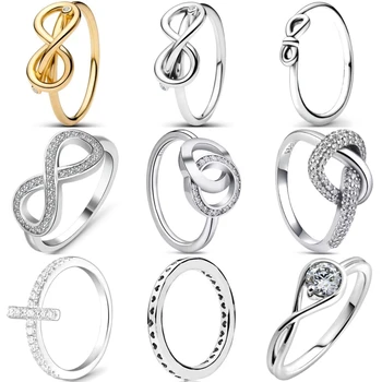 New 925 Sterling Silver Double Ring 8 Cross Ring Charm Stackable Jewelry Wedding Engagement Party Gift