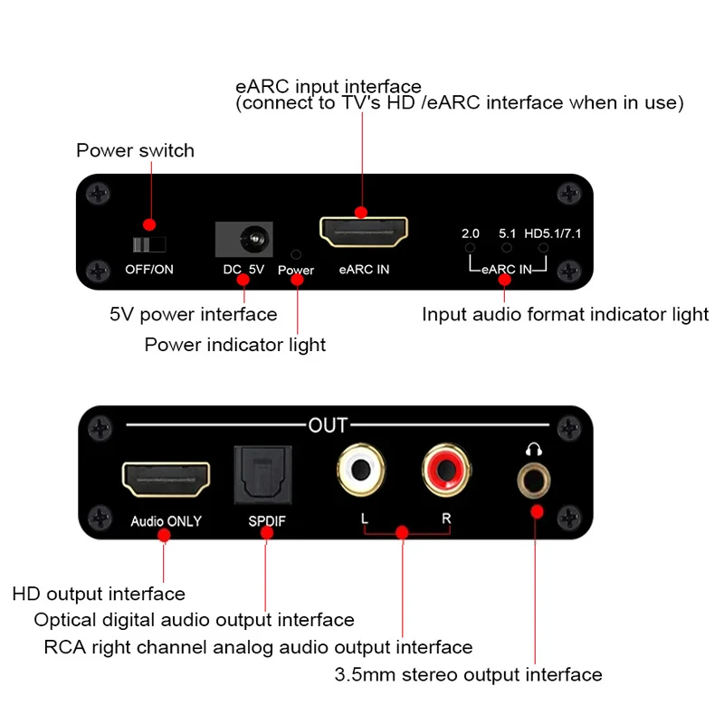 192KHz HD eARC ARC to RCA audio extractor converter eARC HD extractor only audio for Dobly DTS AC3 LPCM TV optical coaxial