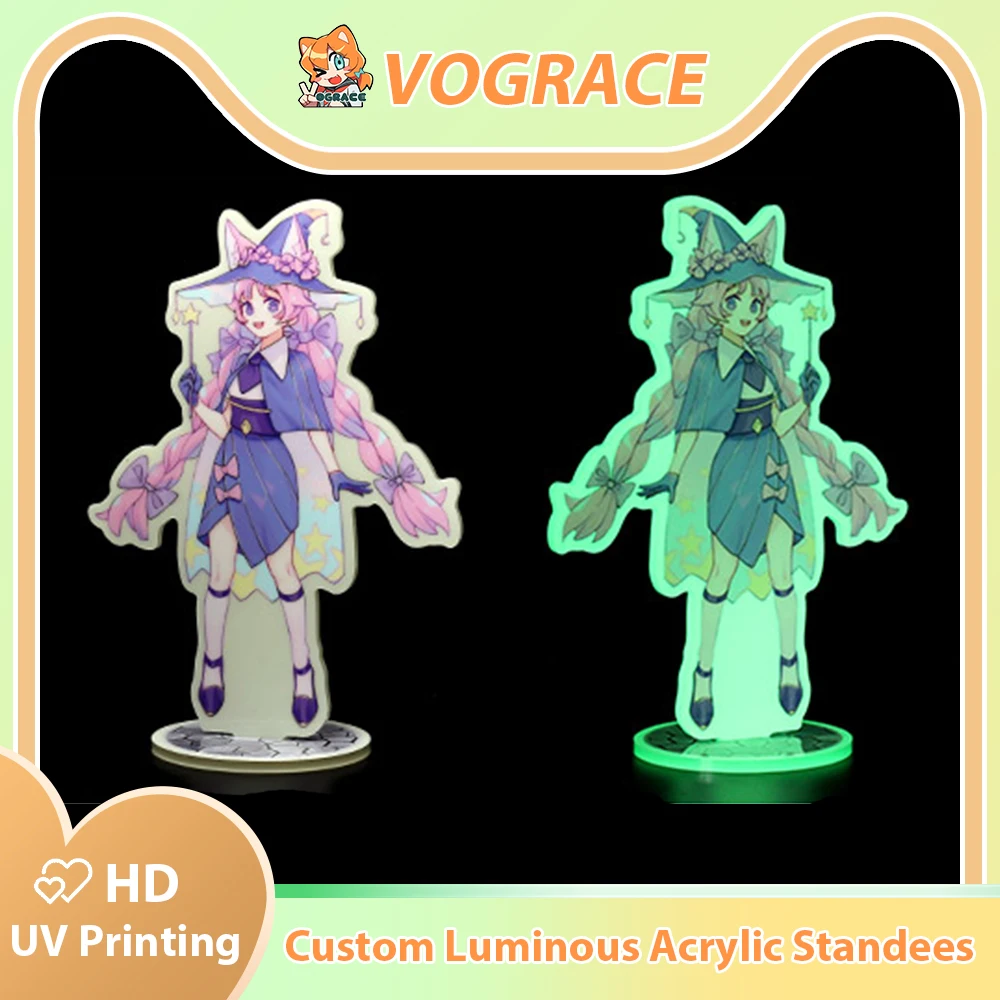 

Vograce Custom Luminous Acrylic Standees Personalized Logo Pet Photo Glow In The Dark Stand Customized Anime Cartoon Standing