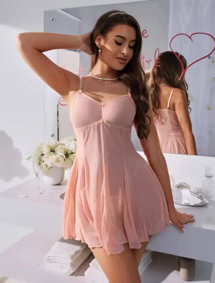 Плюс размер S-3XL Сетчатое женское элегантное прозрачное нижнее белье персикового