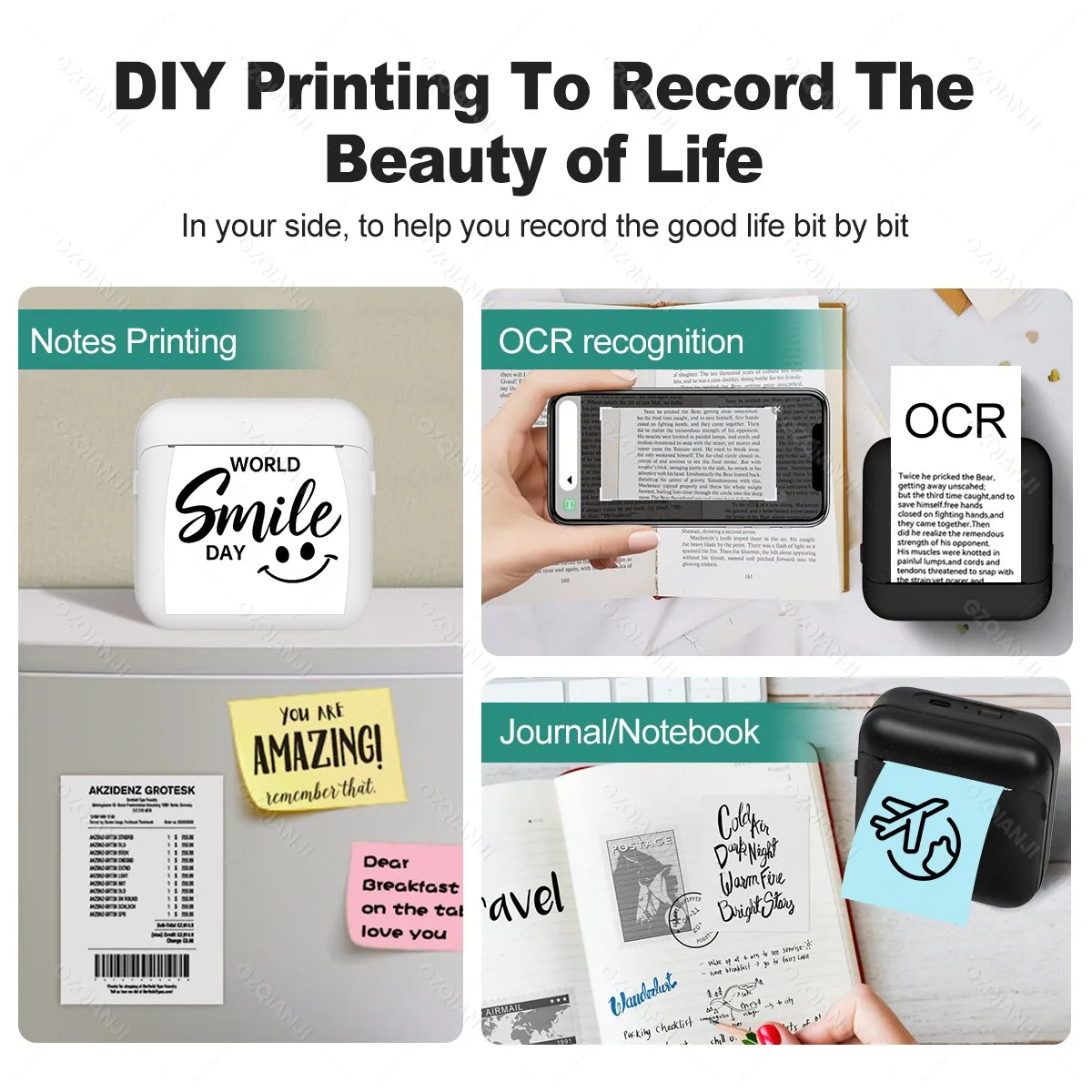 58MM Pocket Photo Printer Wireless Bluetooth 57x25mm Thermal Paper Inkless Printing Portable for Android iOS