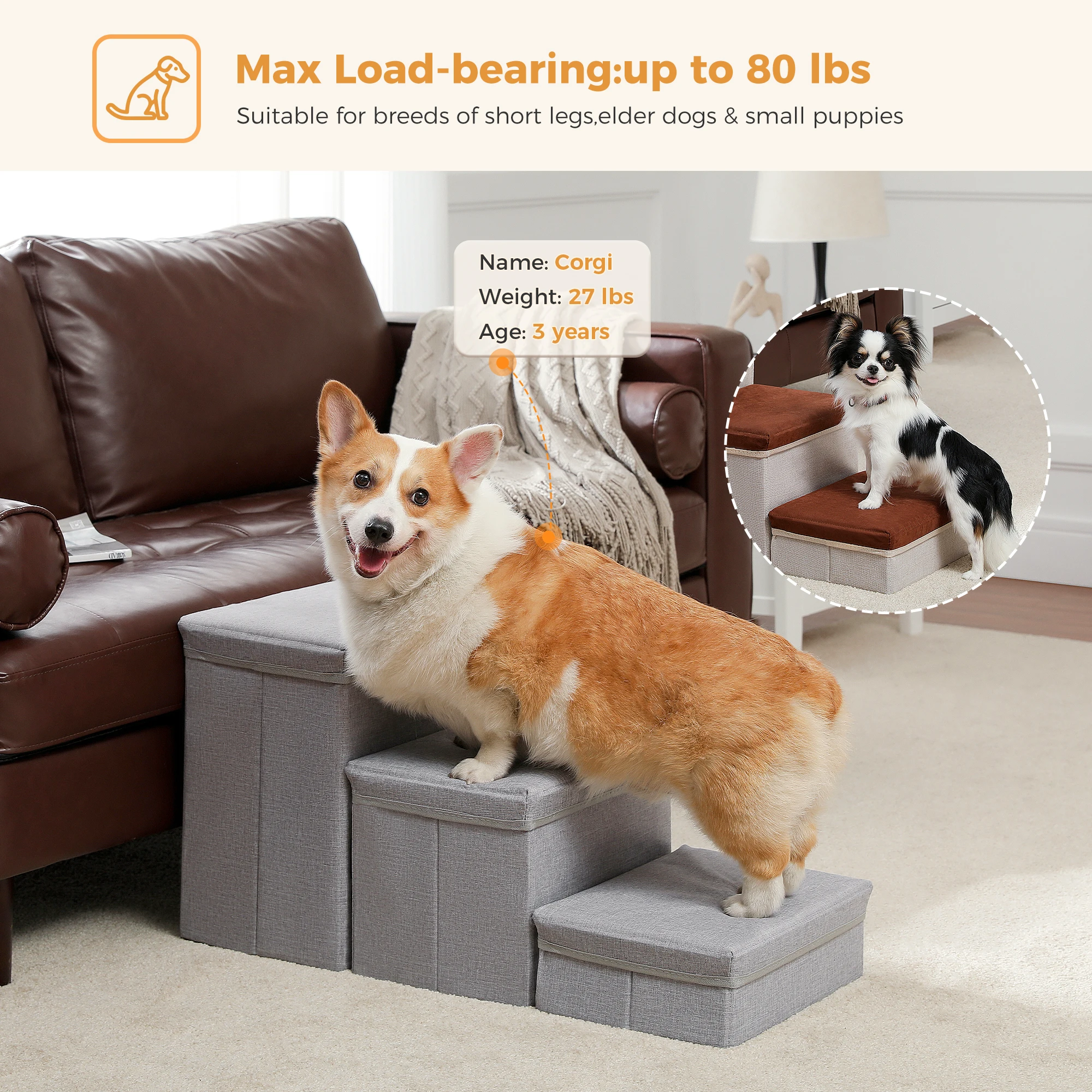 Pet Ramp Stairs Foldable 2 in 1 Pet Steps Stair Dog Ladder Puppy Stair Ladder Pet Stairs Dog Puppy Safety Ramps