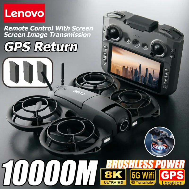 Drone Lenovo D26 8K HD con Evitamento Ostacoli Intelligente, Telecomando con Schermo Grande, Pieghevole, Motore Brushless, GPS