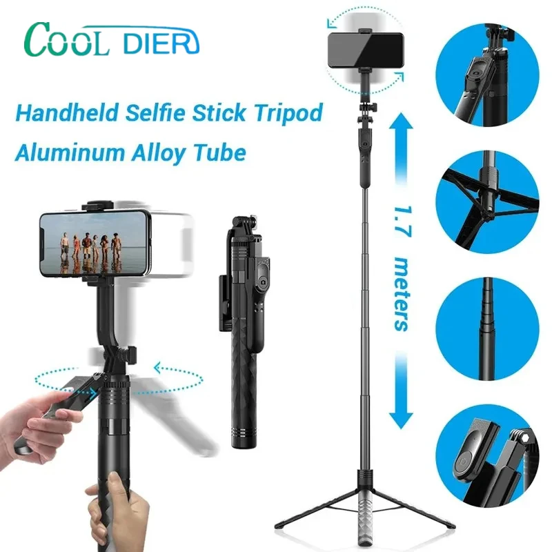 COOL DIER New 1.7M Wireless Selfie Stick Tripod Foldable Stand For Gopro Action Cameras Smartphones Balance Steady Shooting Live