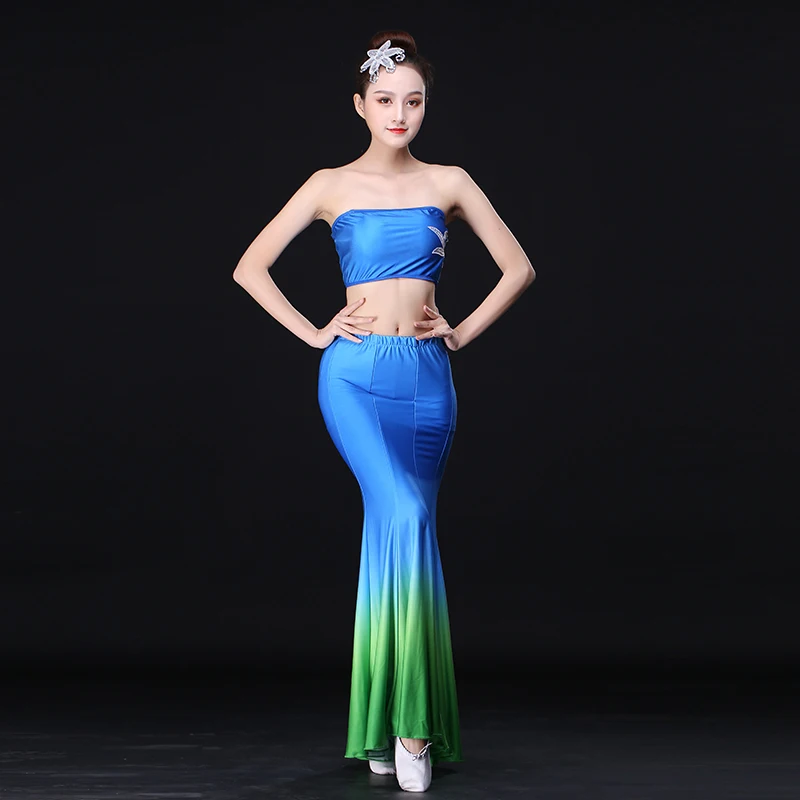 Dai Dance Costumes Fish Tail Leotard Girl Dancewear Female Peacock Traditional Folk Stage Performance Clothing National Dance