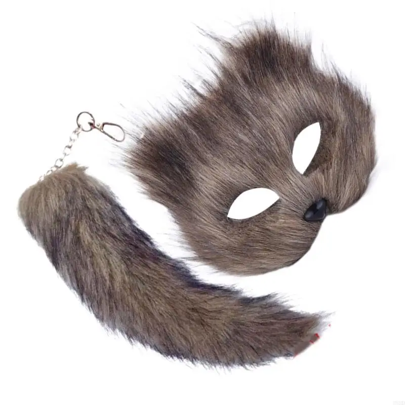 39bd Faux Pelze Füchse Heckkatzen Maske Therian Mask und Tail Halloween Cosplays Party – Detail 7