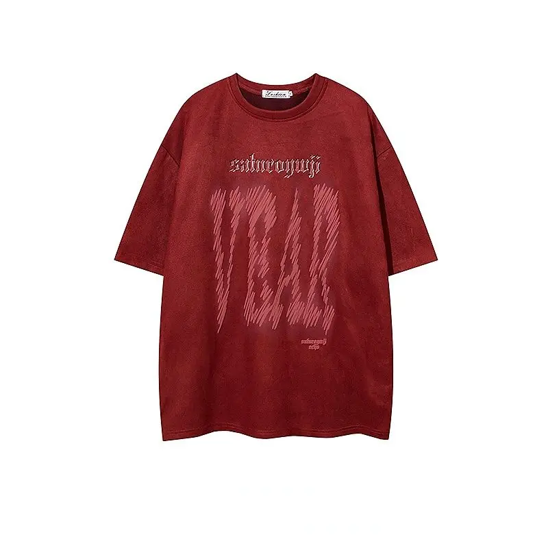 

Suede Round Neck Vintage Tees Loose Casual Short Sleeve T Shirt Mens for Summer