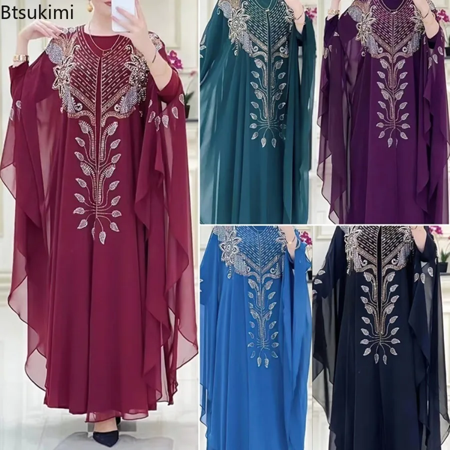 

Шифоновые мусульманские платья Boubou для Рамадана в Дубае, комплект из 2 предметов, женский роскошный кафтан, мусульманское кимоно, халат, Caftan Marocain, 2024, Abayas Femme