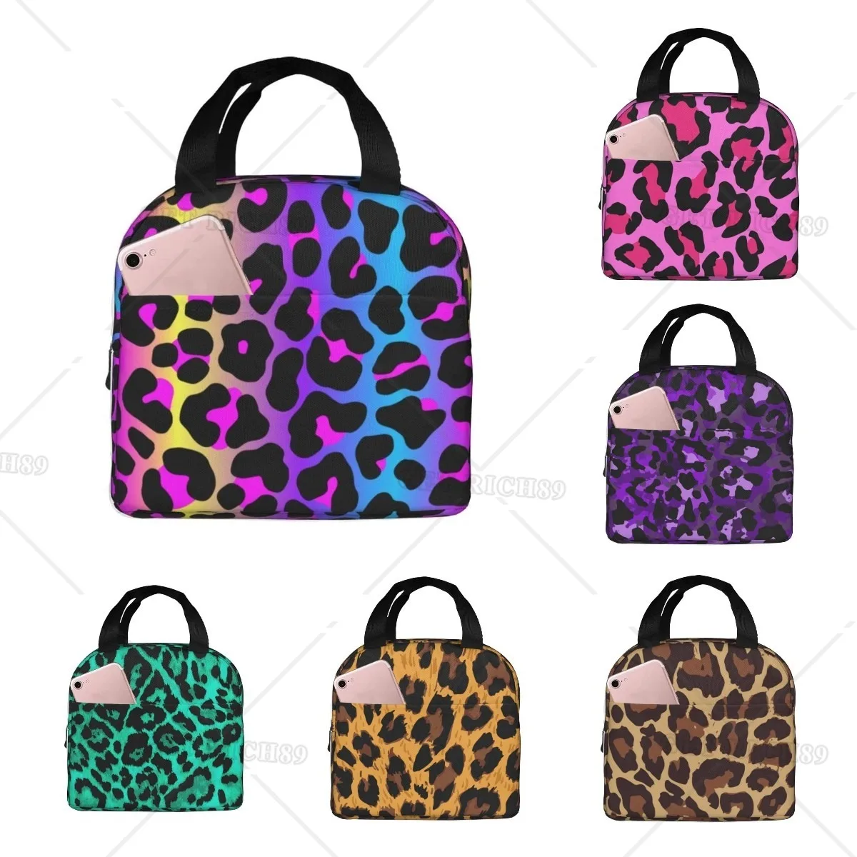 

Leopard Neon Animal Print Lunch Bag Insulated Reusable Lunchbox Waterproof Portable Lunch Tote for Women Men Girls Boys