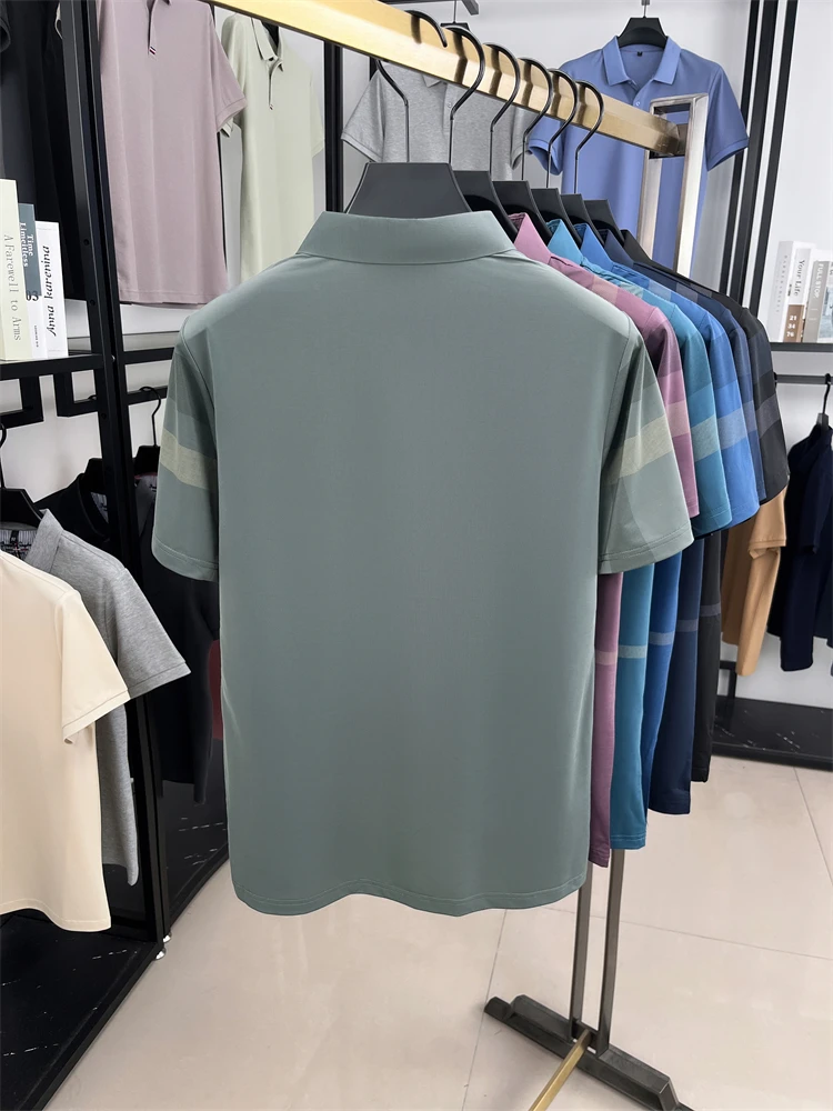Summer High-end Luxury Men's Polo Shirt Lapel Stripe Print Short-sleeve Seamless T-shirt British Business Fashion Top Men's Wear 24 Sfbcce5b83fd845c5a14fef646879b992l