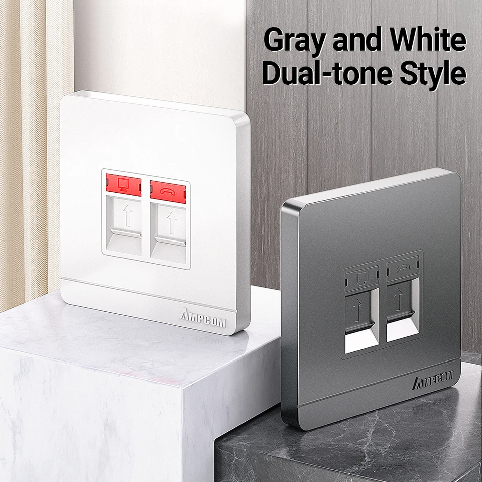 Double Outlet Wall Plate - RJ11 Telephone & RJ45 Network Socket White