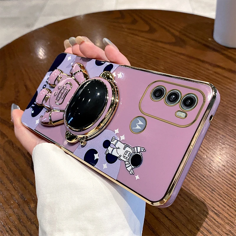 Cute Astronaut Plating Phone Holder Case - Stylish Protective Cover
