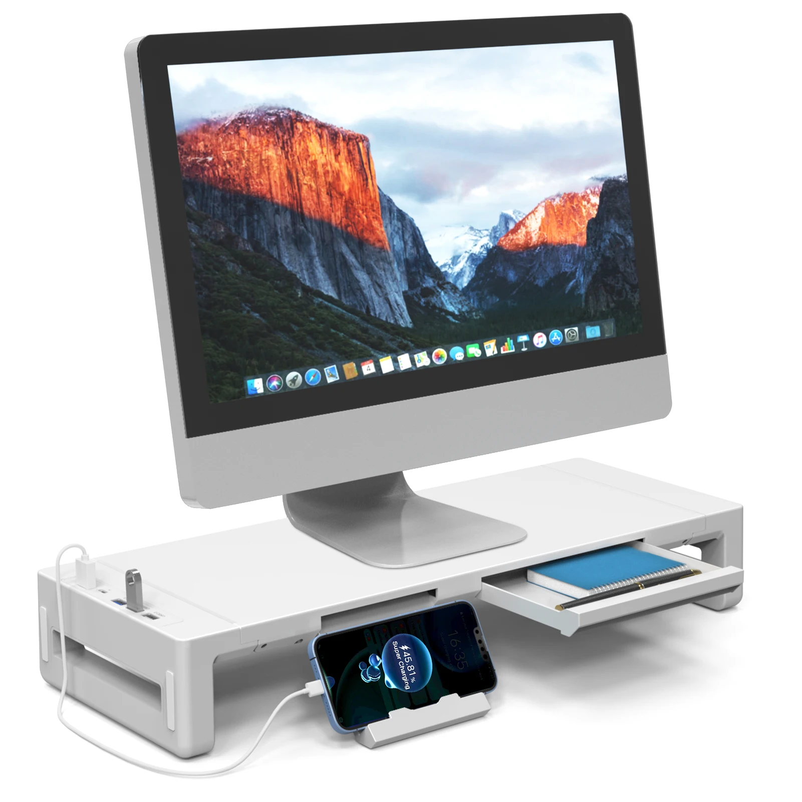Height Adjustable Monitor Stand with USB Storage