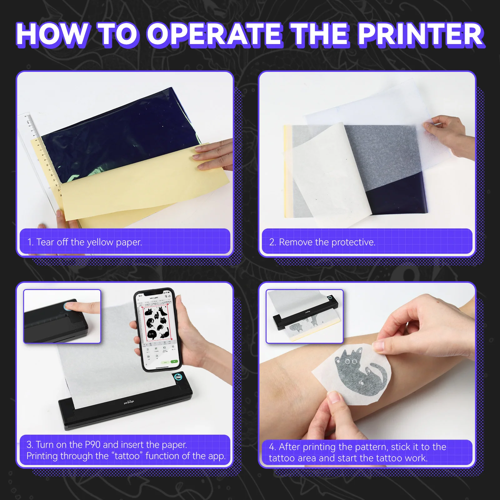 PeriPage P90 Wireless Tattoo Transfer Stencil Printer Thermal Tattoo Machine With 5pcs Free Transfer Paper tattoo transfer printer tattoo printer