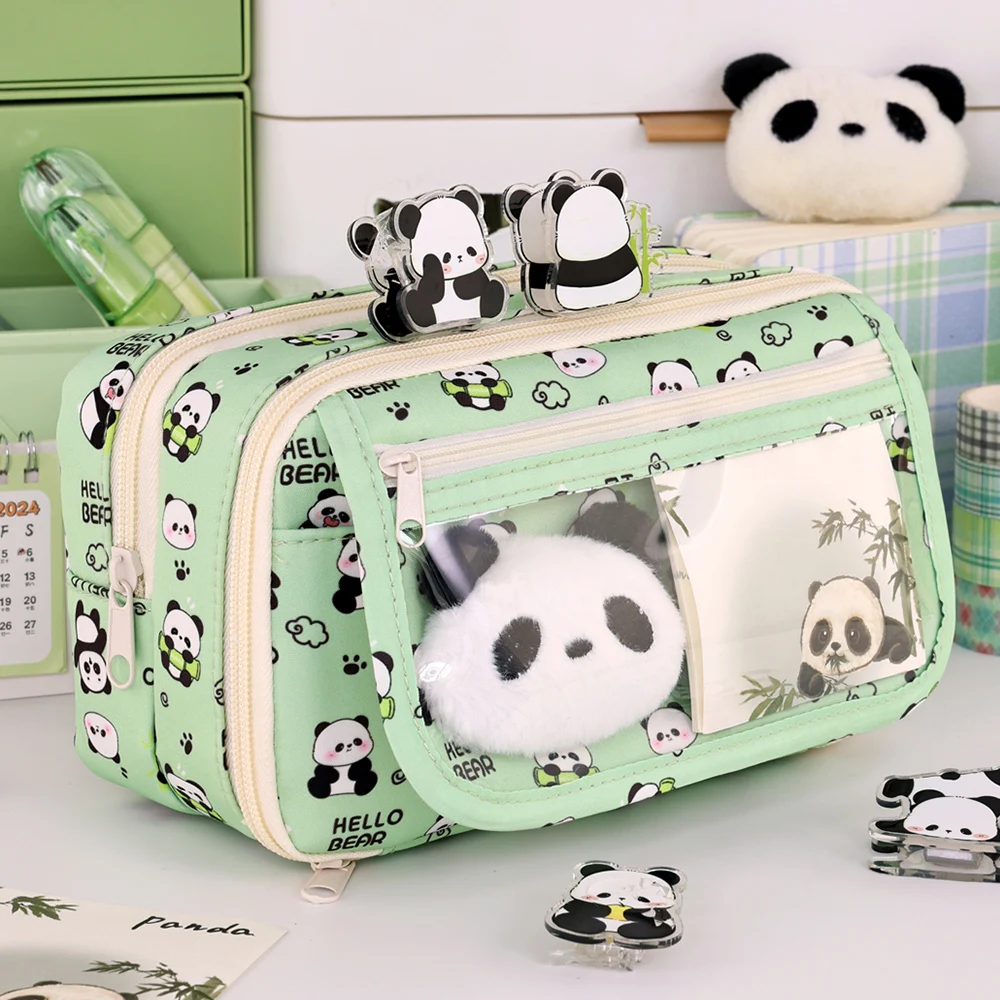 9-Layer Large Capacity Pen Bag Capybara/Panda Canvas Pencil Case Creative Simple Stationery Storage Pouch Lovely Student Gift 2