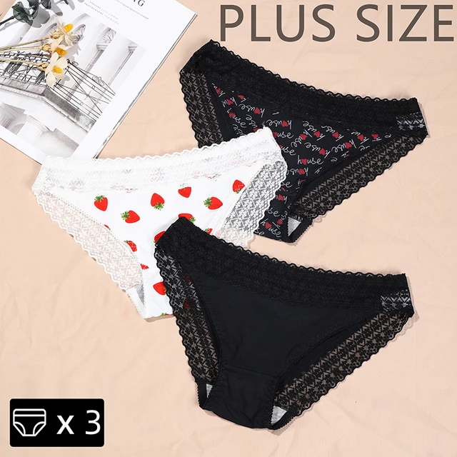 3PCS Women Sexy Panties Plus Size Comfortable Underwear Lady Heart