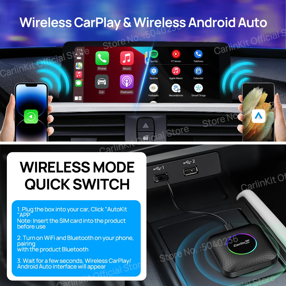 ȵ̵ 13 CarlinKit CarPlay AI Box Qualcomm SM6225  CarPlay Netflix YouTube FOTA ׷̵  ȵ̵ ڵ Ʈ TV ڽ
