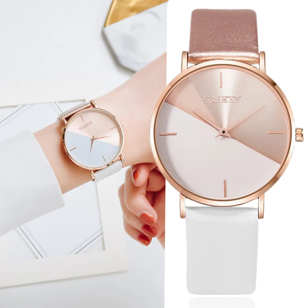 

Women Watches 2023 Fashion Color Block Round Dial Analog Quartz Watch Leather Watchband Simple Elegant Ladies Watch montre femme