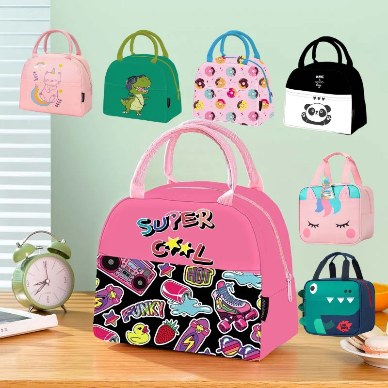 

Children Cartoon Portable Lunch Bag Unicorn Dinosaur Lunch Bag Student Lunchbox Picnic Bag for Women Girl Kids