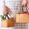 Woven Picnic Basket Multipurpose Totes Gifts Baskets Bamboo Chip Storage Basket With Handle Food Sundry Container Organizer 4