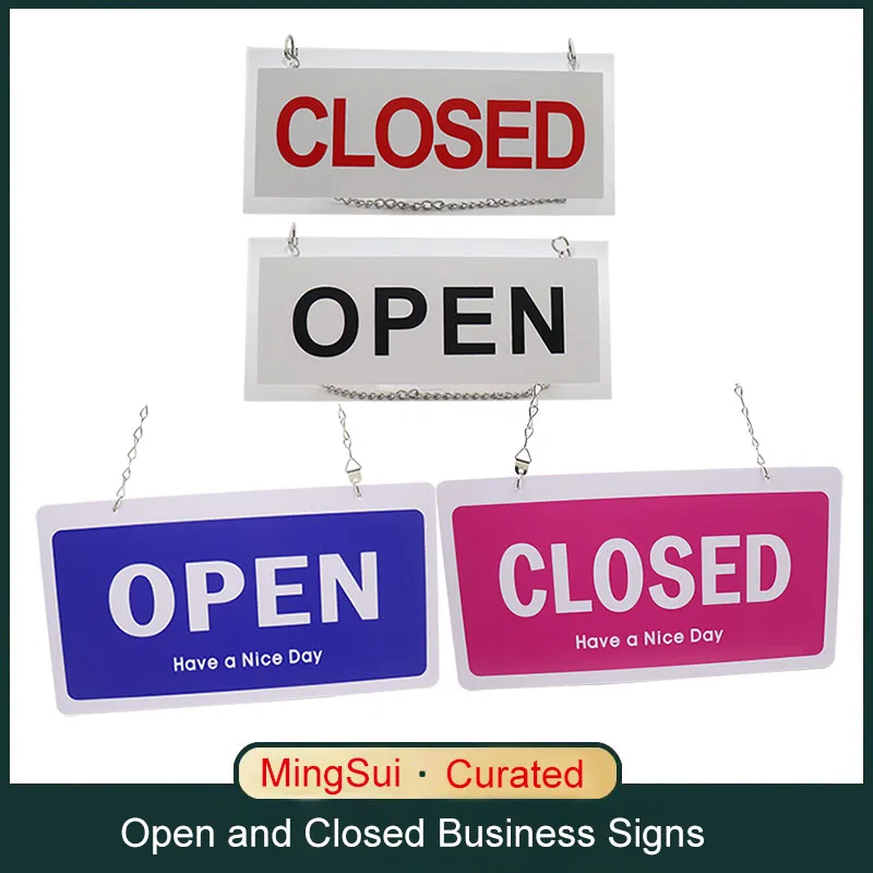 Open and Closed Business Signs Double Sided Wooden Acrylic Open Hanging Indicator Board for Restaurant Club Cafe Hotel Bar Shop