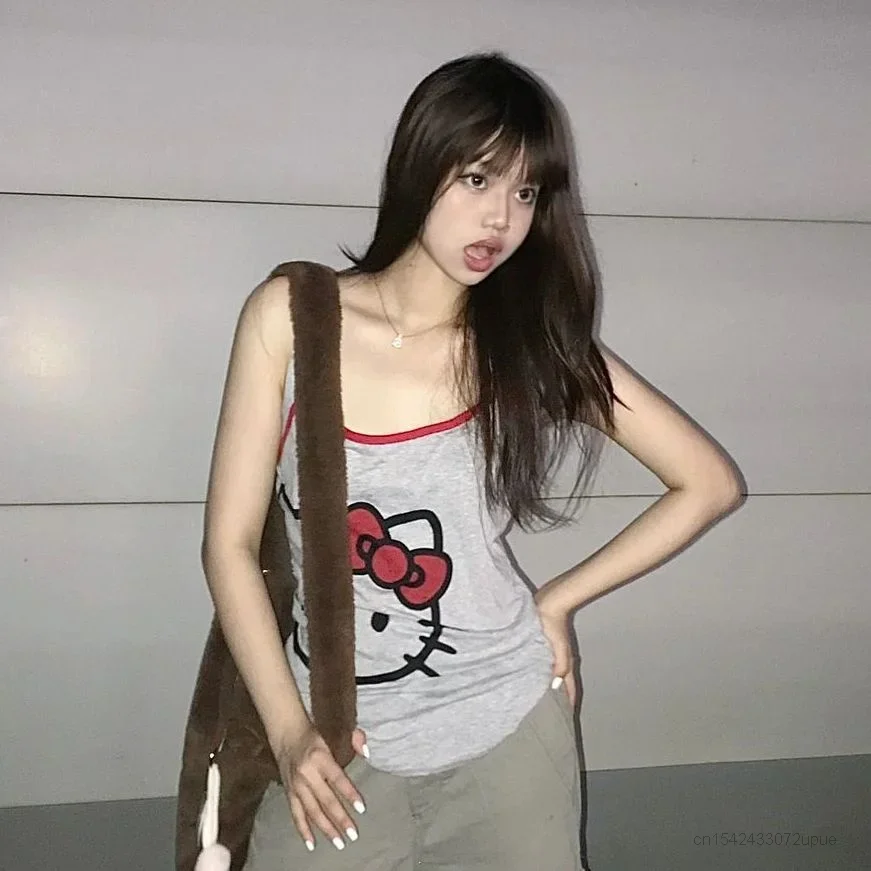 Sanrio Hello Kitty Kawaii Clothes Y2k Cartoon Fashion Vest Summer New Design Aesthetic Suspender Women Korean Hotsweet Tank Tops
