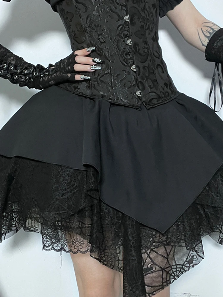 InsDoit Lolita Style Bandage Black Corset Skirt Women Gothic Clothes Summer  Sexy High Waist Skirt Elegant Aesthetic A-LINE Skirt