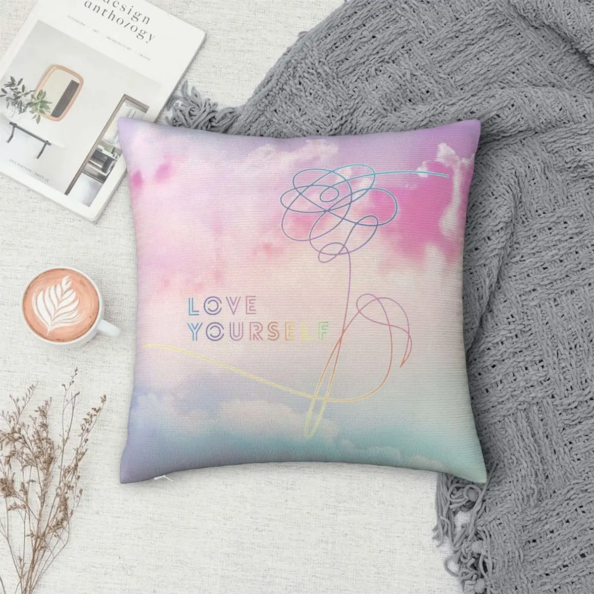 

Love Yourself Her Pastel Clouds Pillowcase Polyester Pillows Cover Cushion Comfort Throw Pillow Sofa Decorative Cushions Used